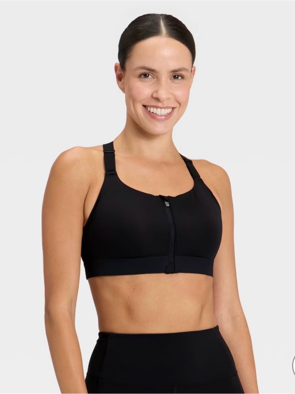 Black Front-Zip High Support Sports Bra 36B *NEW